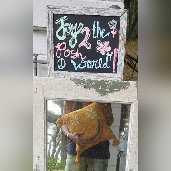 NWT Natural Life rainbow happy face pillow mustard yellow tufted throw pillow - Picture 6 of 6